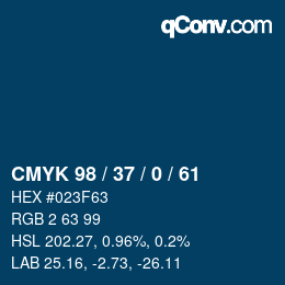 カラーコード: CMYK 98 / 37 / 0 / 61 | qconv.com