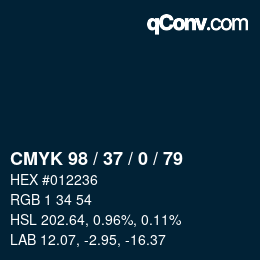 カラーコード: CMYK 98 / 37 / 0 / 79 | qconv.com