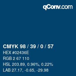 Code couleur: CMYK 98 / 39 / 0 / 57 | qconv.com