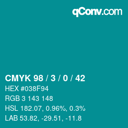 Color code: CMYK 98 / 3 / 0 / 42 | qconv.com