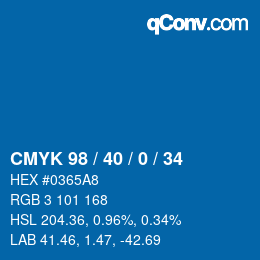 Color code: CMYK 98 / 40 / 0 / 34 | qconv.com