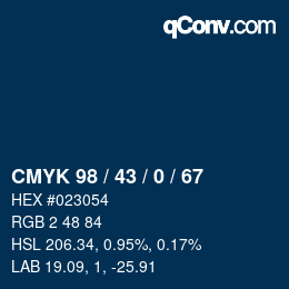 カラーコード: CMYK 98 / 43 / 0 / 67 | qconv.com
