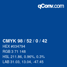 Farbcode: CMYK 98 / 52 / 0 / 42 | qconv.com