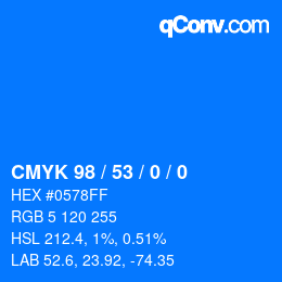 カラーコード: CMYK 98 / 53 / 0 / 0 | qconv.com