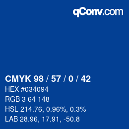 Color code: CMYK 98 / 57 / 0 / 42 | qconv.com