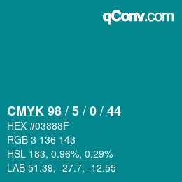 カラーコード: CMYK 98 / 5 / 0 / 44 | qconv.com