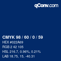カラーコード: CMYK 98 / 60 / 0 / 59 | qconv.com
