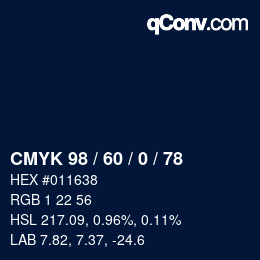 颜色代码: CMYK 98 / 60 / 0 / 78 | qconv.com