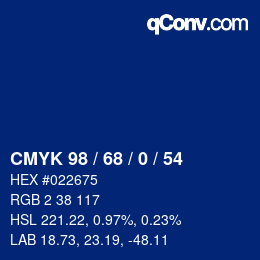 Farbcode: CMYK 98 / 68 / 0 / 54 | qconv.com