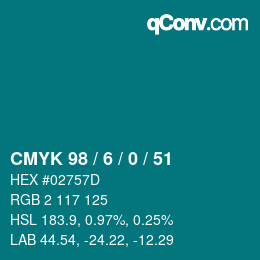 カラーコード: CMYK 98 / 6 / 0 / 51 | qconv.com