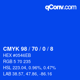 颜色代码: CMYK 98 / 70 / 0 / 8 | qconv.com