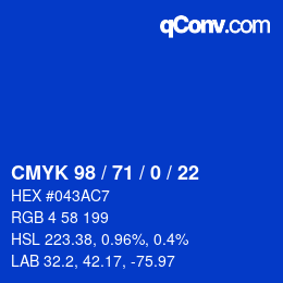 Color code: CMYK 98 / 71 / 0 / 22 | qconv.com