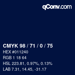 Color code: CMYK 98 / 71 / 0 / 75 | qconv.com