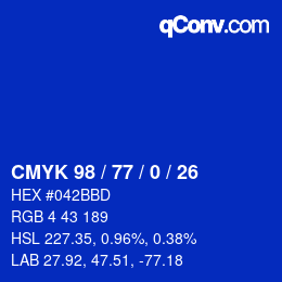 颜色代码: CMYK 98 / 77 / 0 / 26 | qconv.com