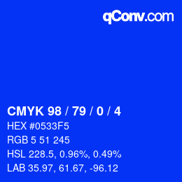 カラーコード: CMYK 98 / 79 / 0 / 4 | qconv.com
