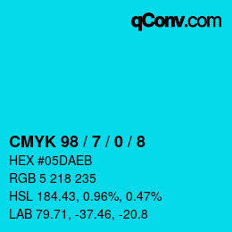 カラーコード: CMYK 98 / 7 / 0 / 8 | qconv.com