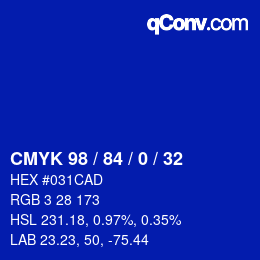 Código de color: CMYK 98 / 84 / 0 / 32 | qconv.com