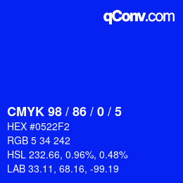 カラーコード: CMYK 98 / 86 / 0 / 5 | qconv.com