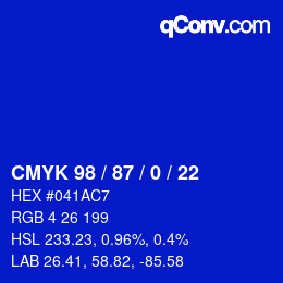 Color code: CMYK 98 / 87 / 0 / 22 | qconv.com