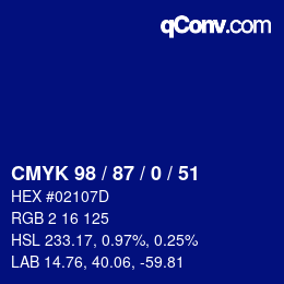 Color code: CMYK 98 / 87 / 0 / 51 | qconv.com
