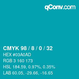 カラーコード: CMYK 98 / 8 / 0 / 32 | qconv.com