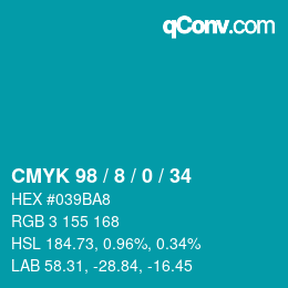 颜色代码: CMYK 98 / 8 / 0 / 34 | qconv.com