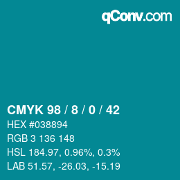 颜色代码: CMYK 98 / 8 / 0 / 42 | qconv.com