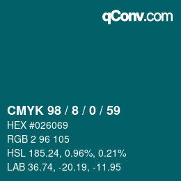 颜色代码: CMYK 98 / 8 / 0 / 59 | qconv.com