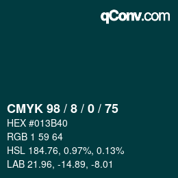 カラーコード: CMYK 98 / 8 / 0 / 75 | qconv.com