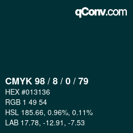 カラーコード: CMYK 98 / 8 / 0 / 79 | qconv.com