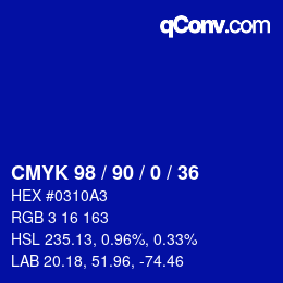 カラーコード: CMYK 98 / 90 / 0 / 36 | qconv.com