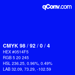 カラーコード: CMYK 98 / 92 / 0 / 4 | qconv.com