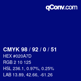カラーコード: CMYK 98 / 92 / 0 / 51 | qconv.com