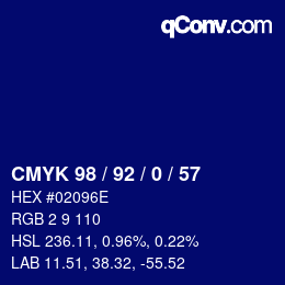 カラーコード: CMYK 98 / 92 / 0 / 57 | qconv.com