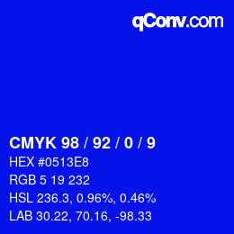 カラーコード: CMYK 98 / 92 / 0 / 9 | qconv.com