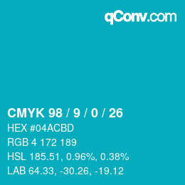 カラーコード: CMYK 98 / 9 / 0 / 26 | qconv.com