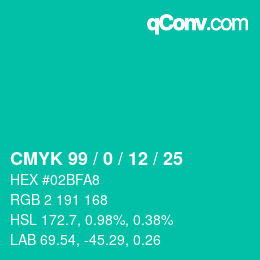 カラーコード: CMYK 99 / 0 / 12 / 25 | qconv.com