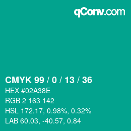 Color code: CMYK 99 / 0 / 13 / 36 | qconv.com