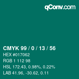Color code: CMYK 99 / 0 / 13 / 56 | qconv.com