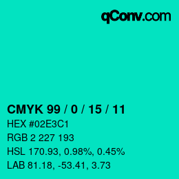 颜色代码: CMYK 99 / 0 / 15 / 11 | qconv.com