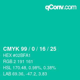 カラーコード: CMYK 99 / 0 / 16 / 25 | qconv.com