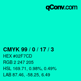 Color code: CMYK 99 / 0 / 17 / 3 | qconv.com