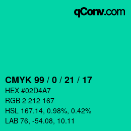 颜色代码: CMYK 99 / 0 / 21 / 17 | qconv.com