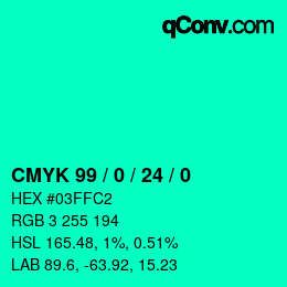 カラーコード: CMYK 99 / 0 / 24 / 0 | qconv.com