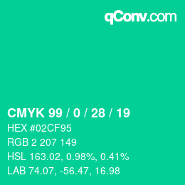 颜色代码: CMYK 99 / 0 / 28 / 19 | qconv.com