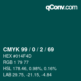 颜色代码: CMYK 99 / 0 / 2 / 69 | qconv.com