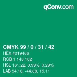 颜色代码: CMYK 99 / 0 / 31 / 42 | qconv.com