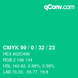 颜色代码: CMYK 99 / 0 / 32 / 23 | qconv.com