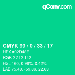 颜色代码: CMYK 99 / 0 / 33 / 17 | qconv.com