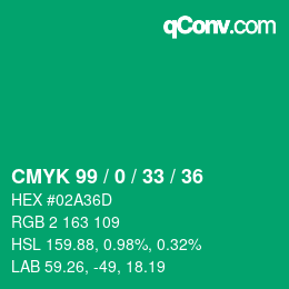 Color code: CMYK 99 / 0 / 33 / 36 | qconv.com